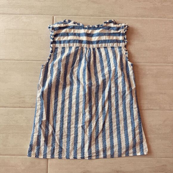 Talbots Blue Striped Blouse Boho Beach Tunic Sleeveless Ruffle Trim Small Cotton - Picture 2 of 6